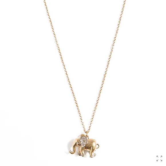 J. Crew Crystal Encrusted Gold Tone Elephant Charm Pendant Necklace - 30" Length - Picture 3 of 6